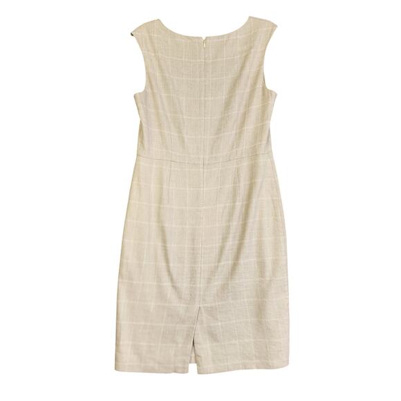 Ann Taylor Womens The Square Neck Dress in Windowpane Linen Twill Size 8 Cream - Picture 5 of 12